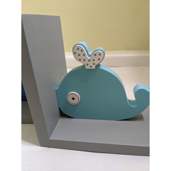 Concepts Kids Decor Pair Of Blue Whales Bookends Nautical Home Decor Organizer - Picture 2 of 5